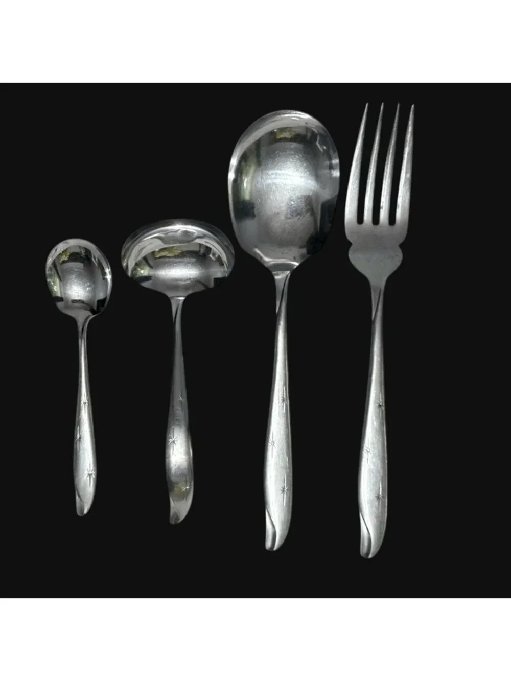 Silhouette Serving Set MCM Atomic Starburst Pattern Fork Spoon Ladle Japan VTG